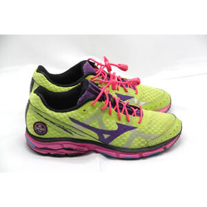 Mizuno Wave Rider 17 Running Shoes Womens Sz 6 Green Purple Pink Mesh